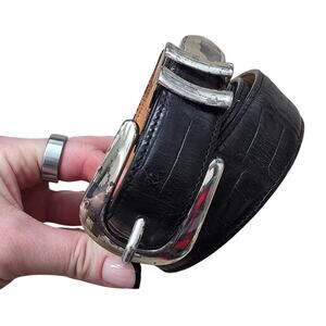 Vintage Onyx by Brighton Black Croc Embossed Leather Belt sz 42 Minimalist Basic